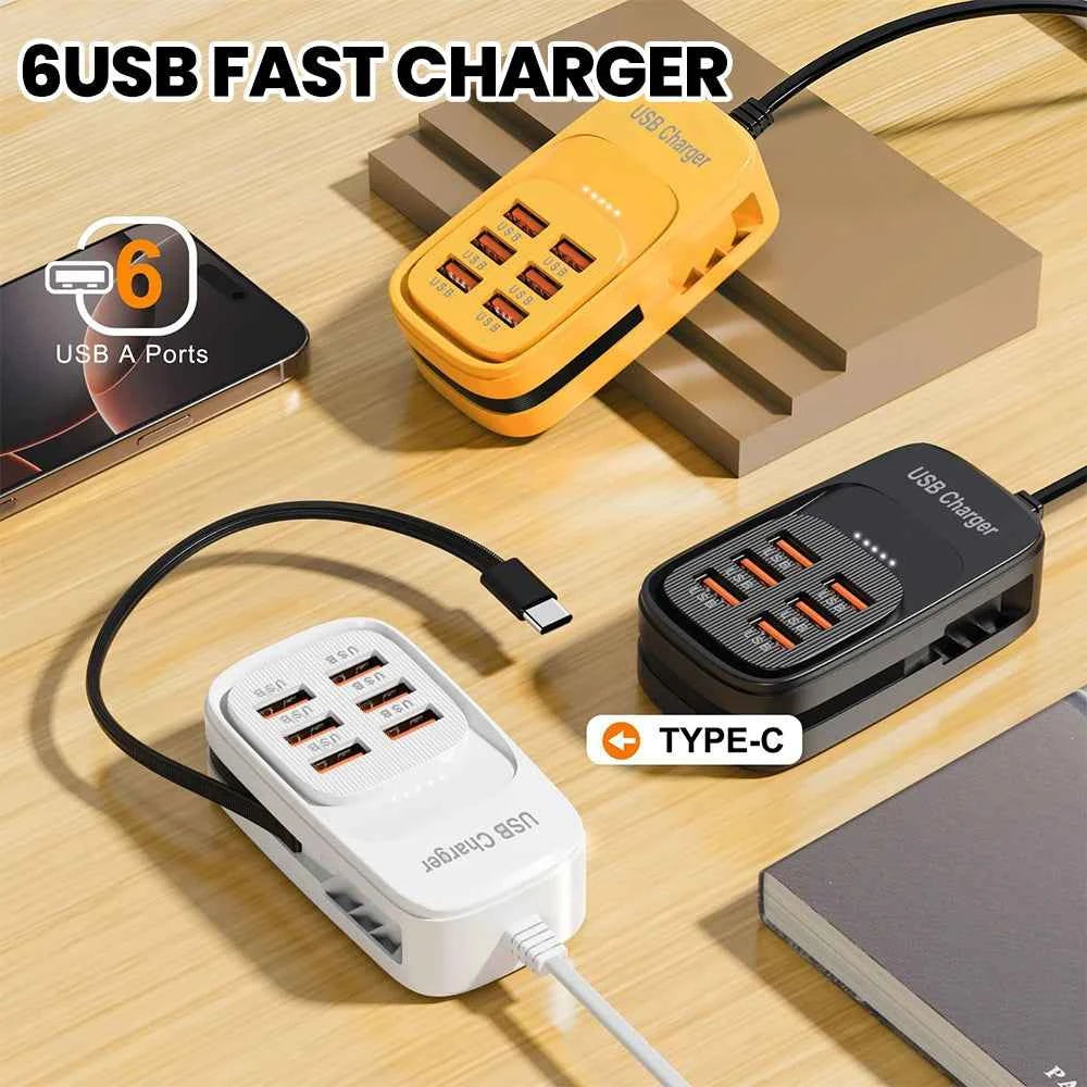 Fast USB Charger 6 in 1 Power Strip Desktop Charging Station Fast Charging Cord EU/UK/US Plug USB HUB Adapter Socket 3PD 3USB iphone charger