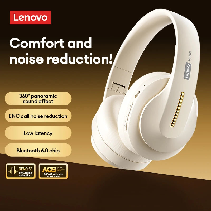 Lenovo Bluetooth 6.0 Over-Ear Headsets Low Latency Music Wired/Wireless Headphones Noise Reduction Stereo Sound LES-107 Earbuds