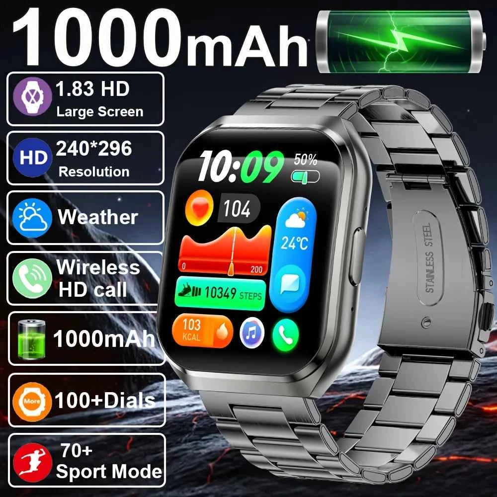 New Smart Watch Man 1000mAh Long Standby Outdoor Smartwatch Men IP68 Waterproof Heart Rate Sport BT Call Big Battery Smart watch