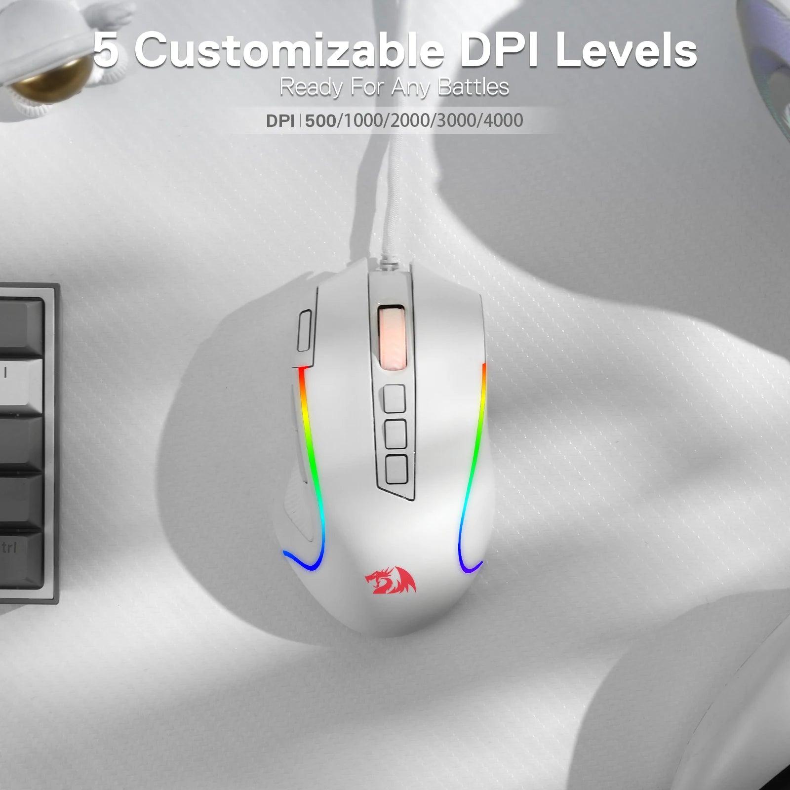 Redragon M612 Predator RGB Gaming Mouse 8000 DPI Wired Optical with 11 Programmable Buttons, White - WinSupport Tech