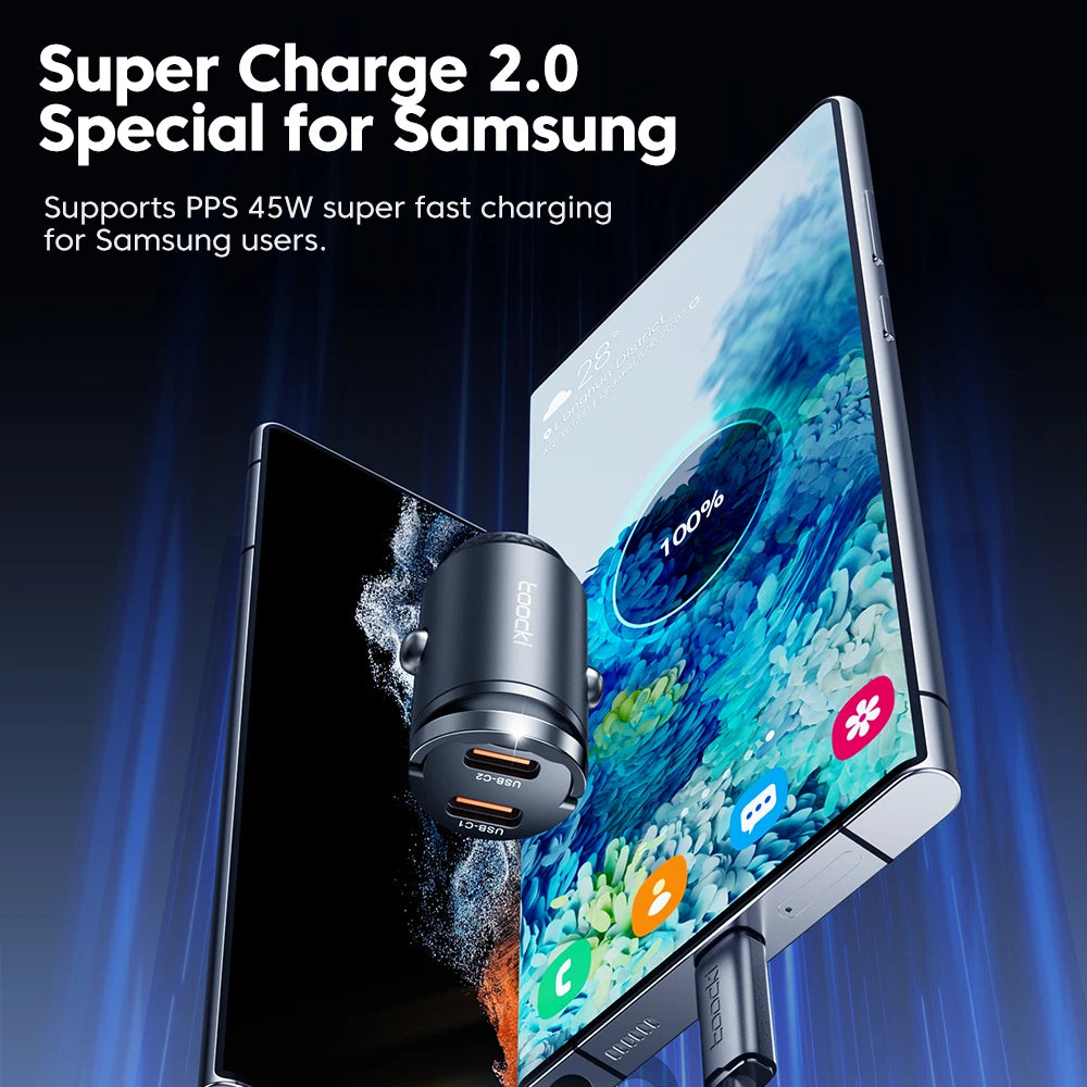 Toocki 45W USB Type C Dual Ports Car Charger Quick Charge 3.0 FCP SCP For iPhone Xiaomi Huawei Samsung Fast Charging Car Charger