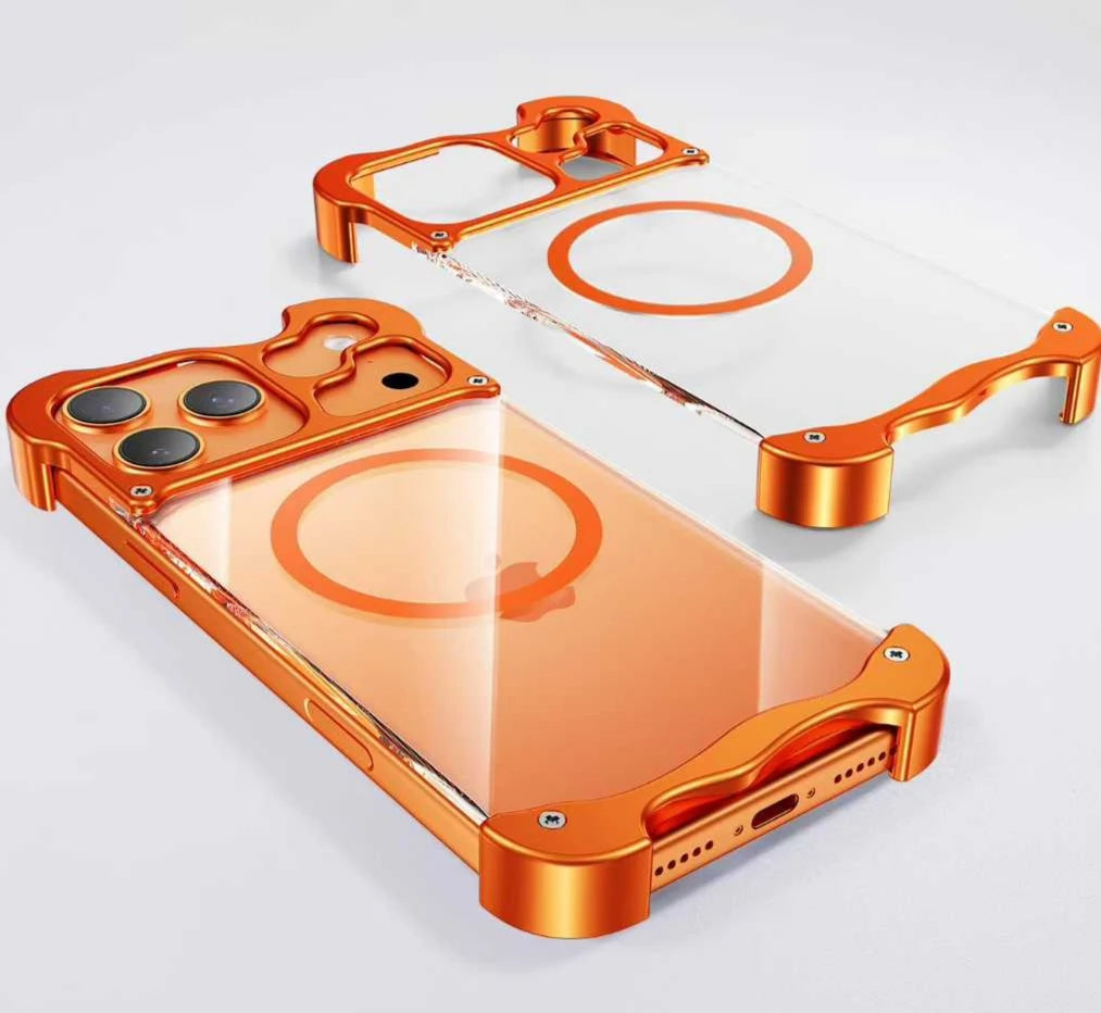 For iPhone Air 17 16 15 Pro Max Bumper Case Aluminum Metal Corner Pad Transparent Magnetic Shell Cover Magsafe Charging