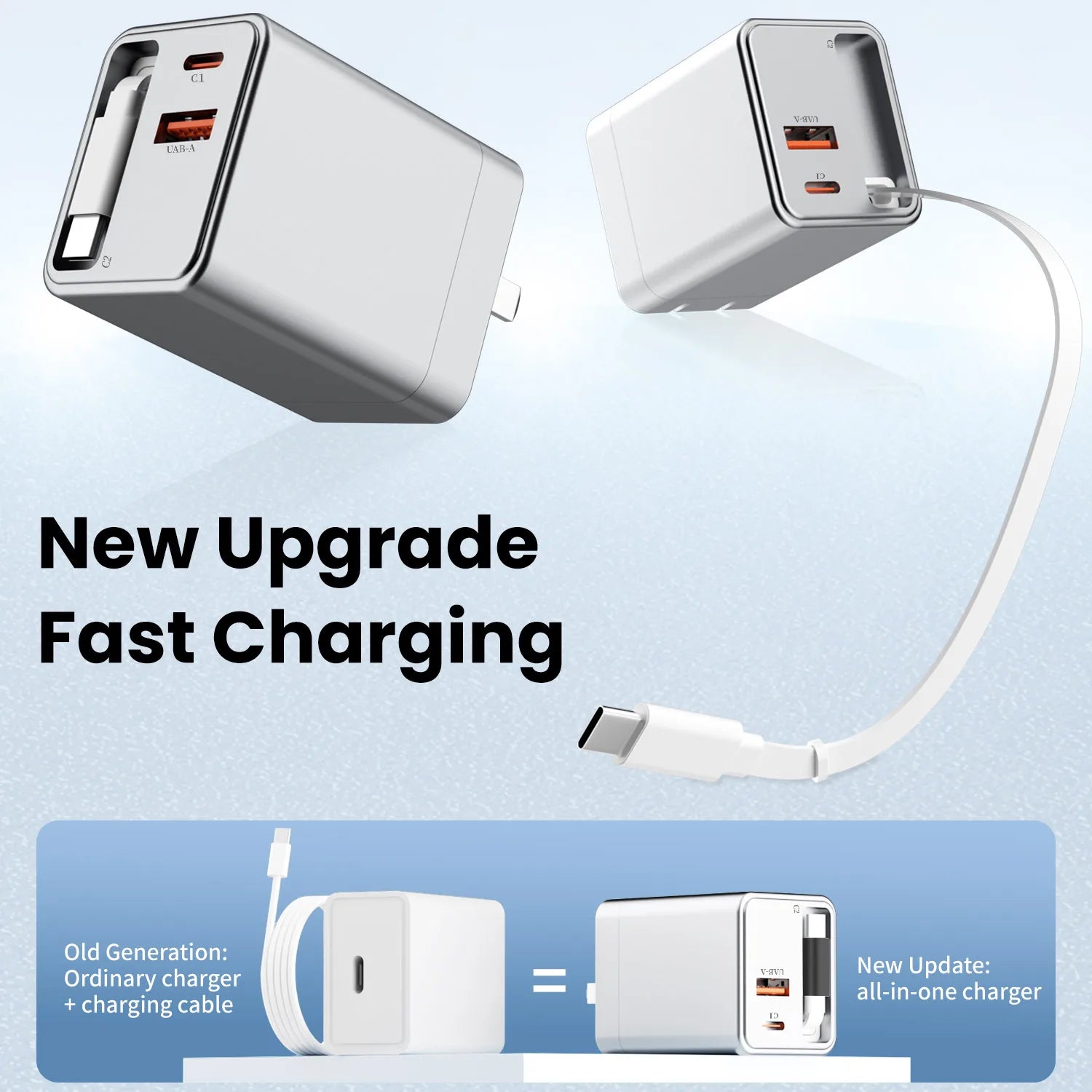 65W USB Type C Charger with Retractable Cable PD Fast Charging For Most Mobile Phones,Laptop