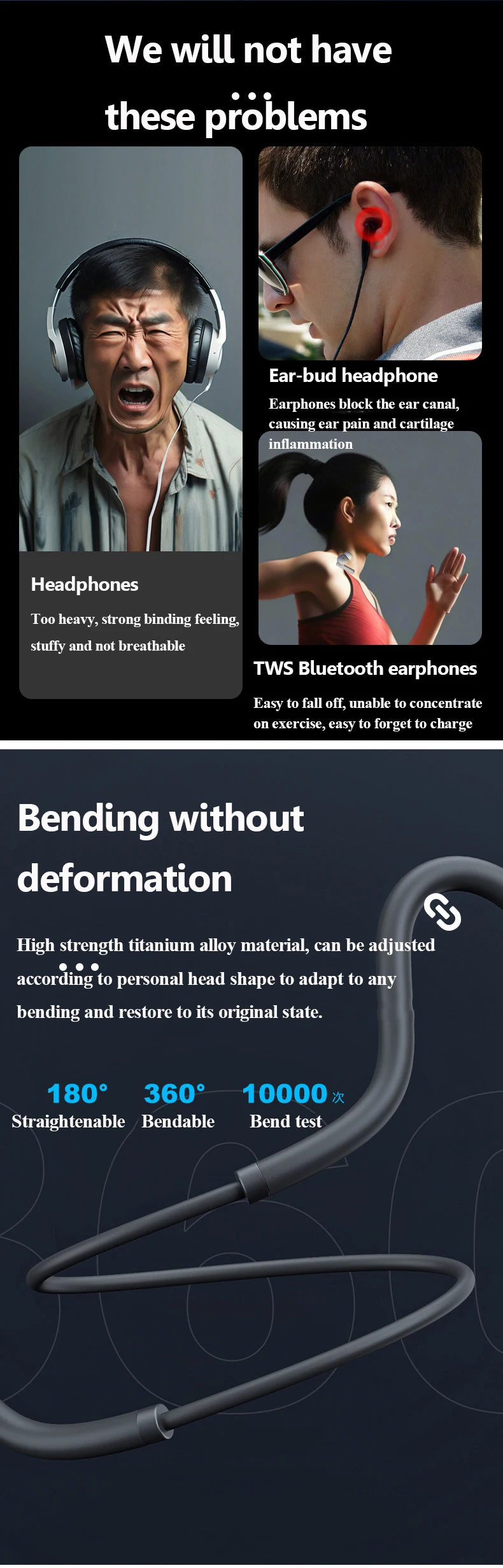 Open Ear Air Conduction Headphones 3.5mm Wired Stereo Not in Ear Music Headset Ultra Light with Microphone for IOS Andriod Phone