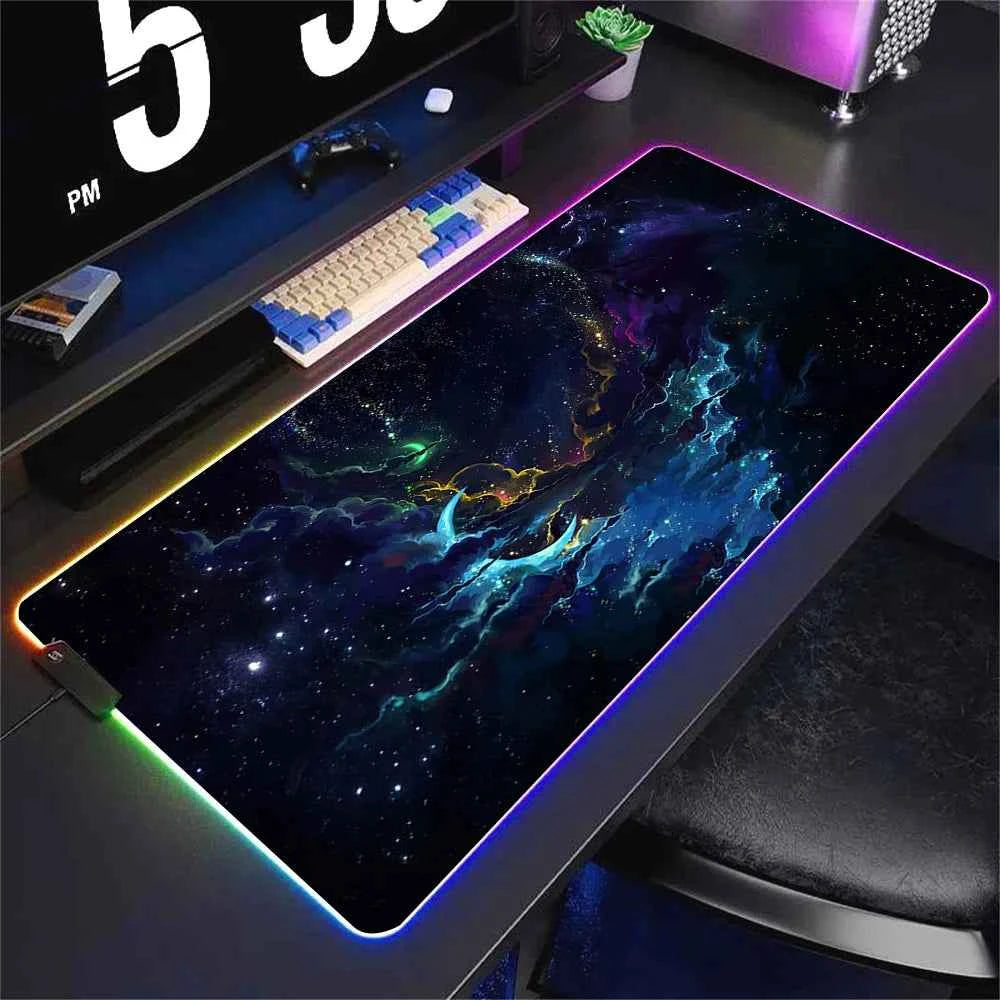 Universe RGB Gaming Mousepad Space Mouse Mats LED Large Gamer Backlit Mousepads XXL Keyboard Pads Luminous Deskmat Mouse Pad