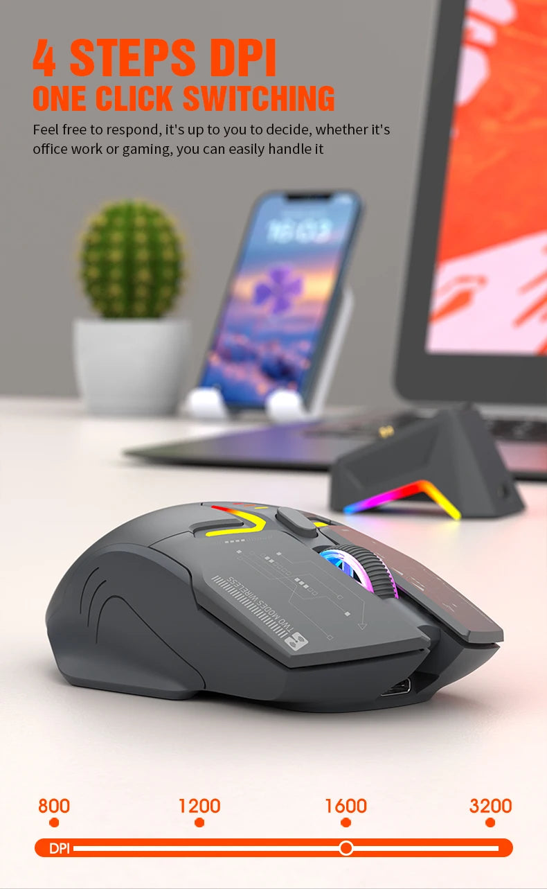 H2 Mouse, lightweight S205, three-mode wireless Bluetooth mouse for gaming, charging, RGB lighting, suitable for