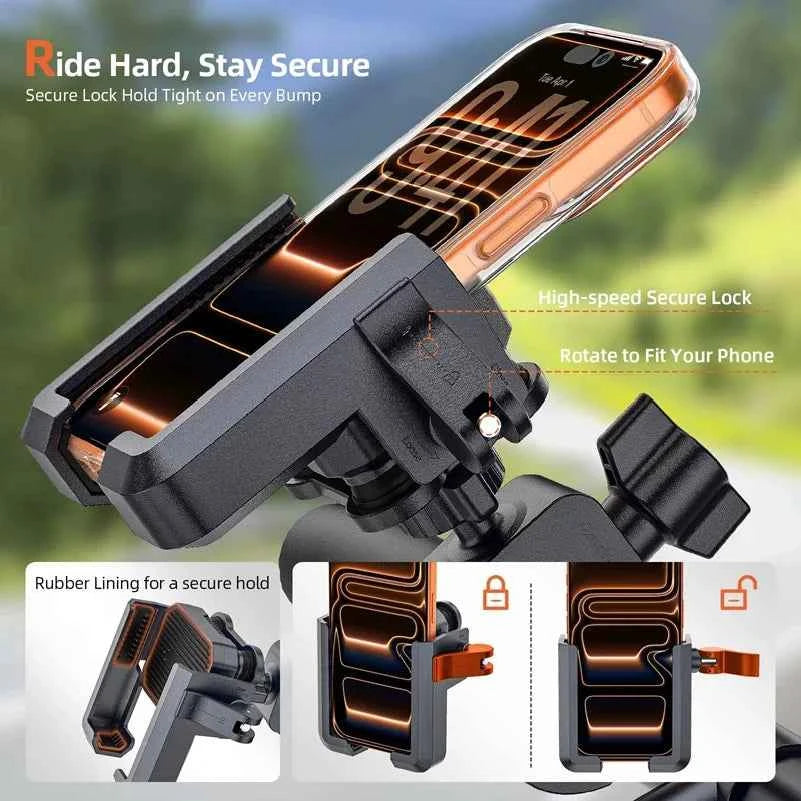 Anti-Vibration Motorcycle Phone Mount Camera Friendly Anti-Shake Bicycle Handlebar Holder with Secure Lock Universal E-Bike Scoo