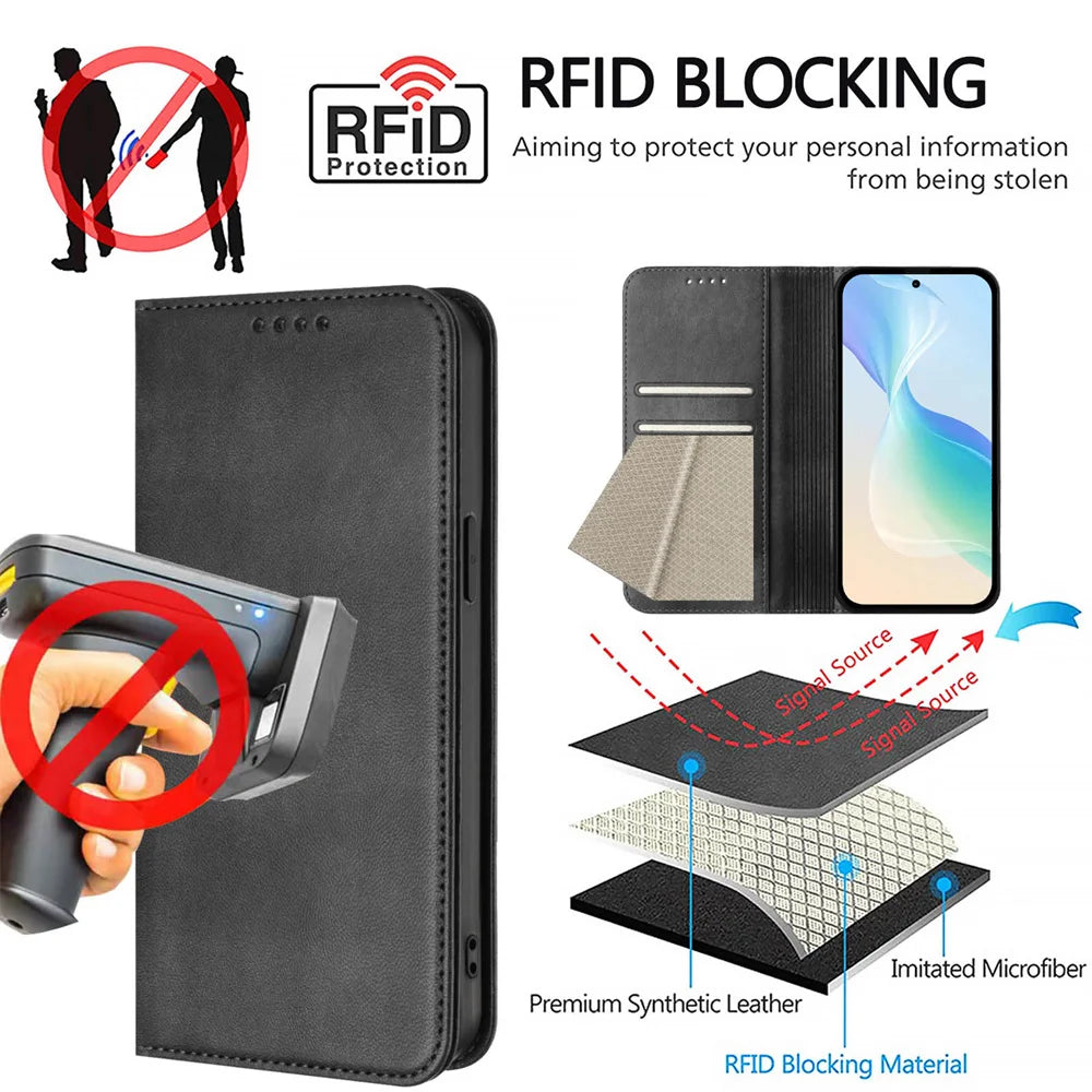 For iPhone 17 Pro Magnetic Wallet Flip Luxury Leather Case on For iPhone 17 16 15 14 13 12 11 Pro Max Plus 17 Air 16E Back Cover