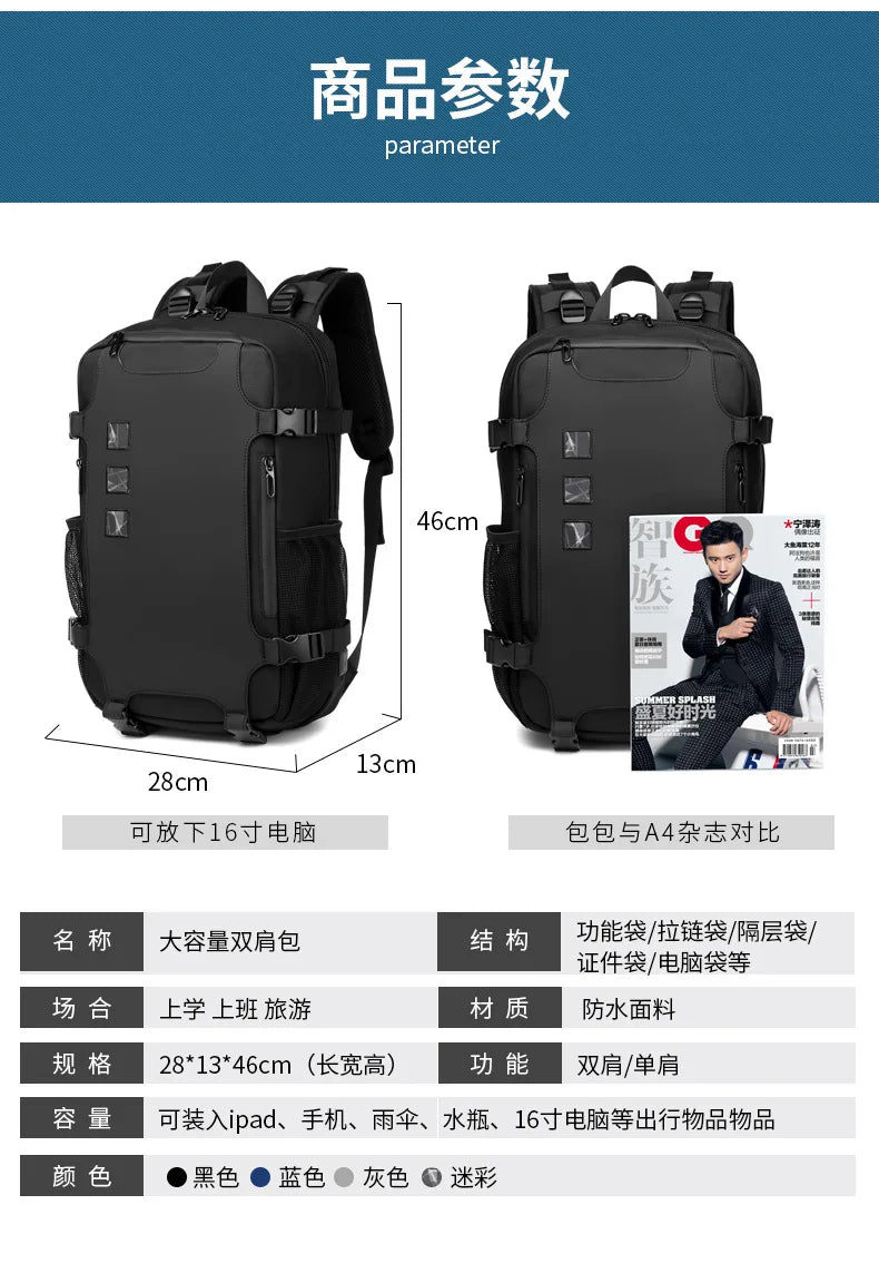 OZUKO Men Backpack Large Capacity 16 inch Laptop Backpacks USB Charging Teenager Schoolbag Male Waterproof Travel Bag Mochilas