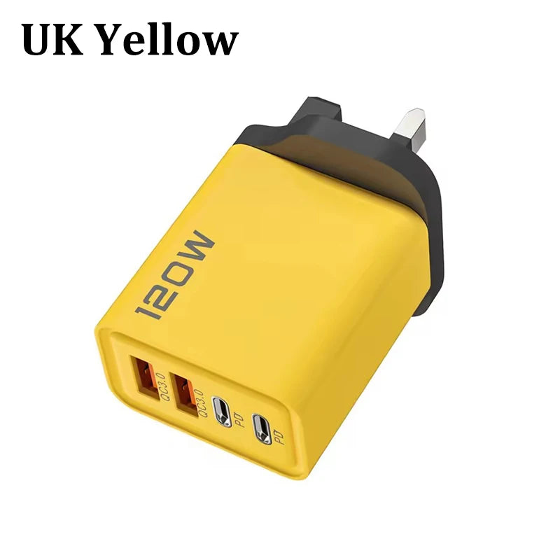4 Ports 120W Charger USB C PD Quick Charge 3.0 Type C USB Phone Chargers Fast Charging Adapter For iPhone Samsung Xiaomi Huawei