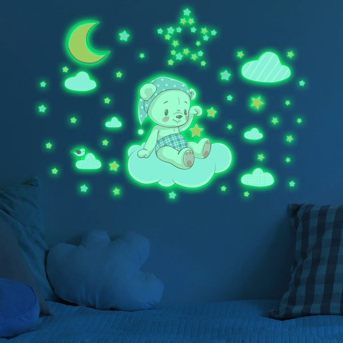 Cartoon Luminous Wall Stickers Glow In The Dark Fluorescent Rainbow Wall Decal For Kid Rooms Bedroom Ceiling Nursery Home Decor