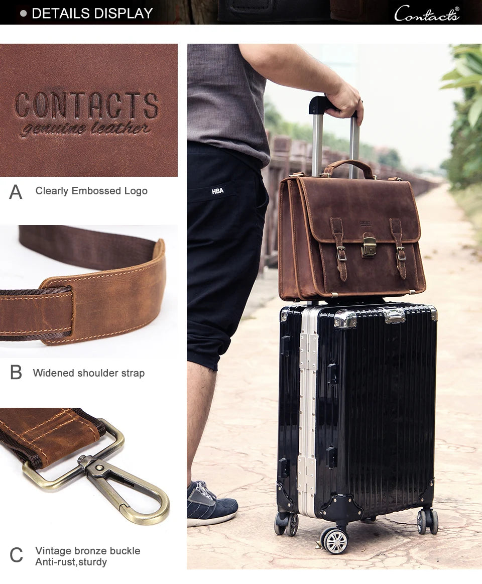 CONTACT'S Genuine Leather Business Bags for Men High Quality Briefcase Office Bag Male Tote Laptop Bags Portfolio Bag Document