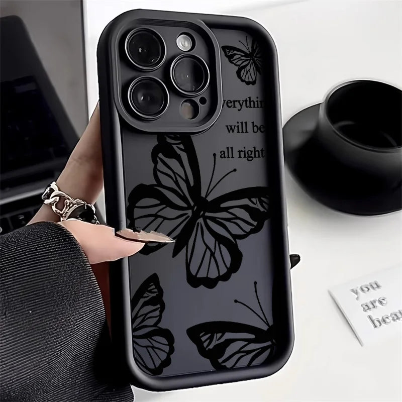 Black Butterfly Silicone Phone Case For iPhone 11 13 14 12 15 17 16 Pro Max Candy Color Soft Cover