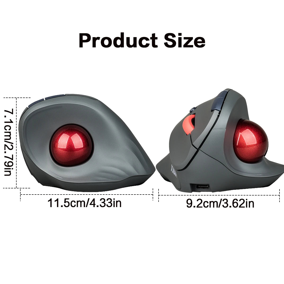 Ergonomic Bluetooth/2.4G Wireless Trackball Mouse for PC/Laptop/Desktop,Rechargeable Optical Vertical Mouse with Silent Design