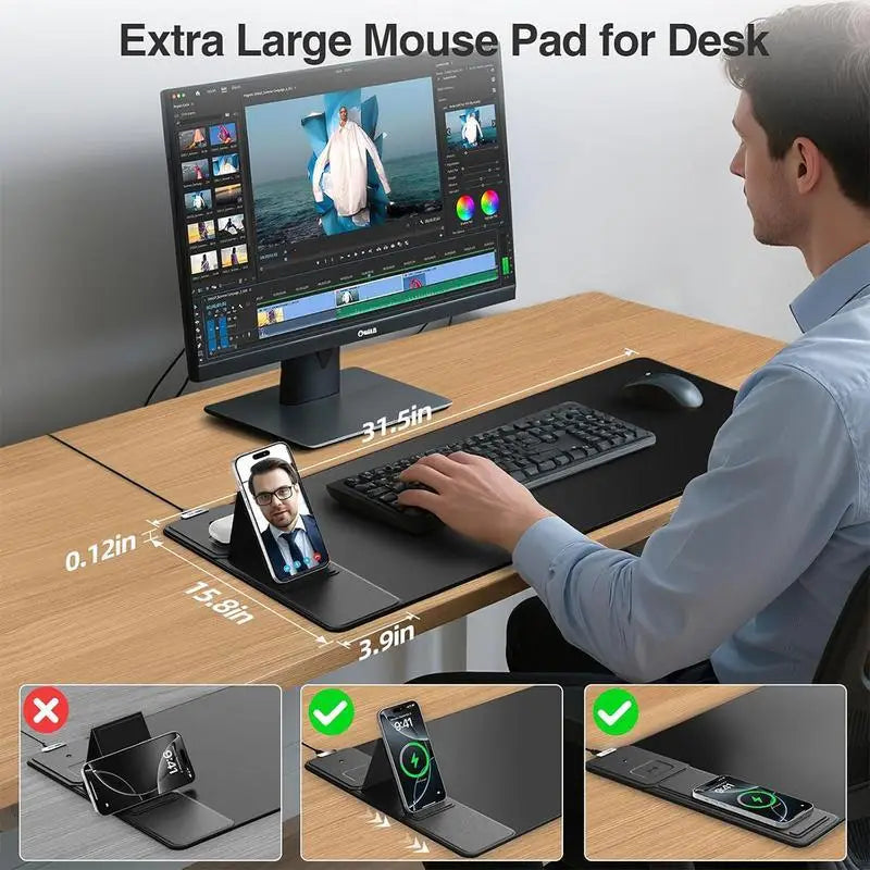 15WFast Charging Simple Atmospheric Magnetic Separation Two-in-One Mobile Phone Wireless Charging Mouse Pad