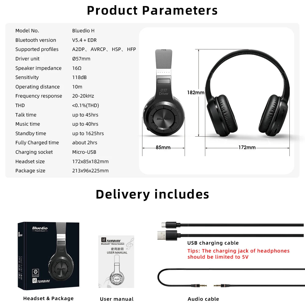 Bluedio HT Wireless Headphones Bluetooth 5.4 HIFI Sound Wired Headset 57mm Loudspeaker Built-in Microphone 650mAh Battery