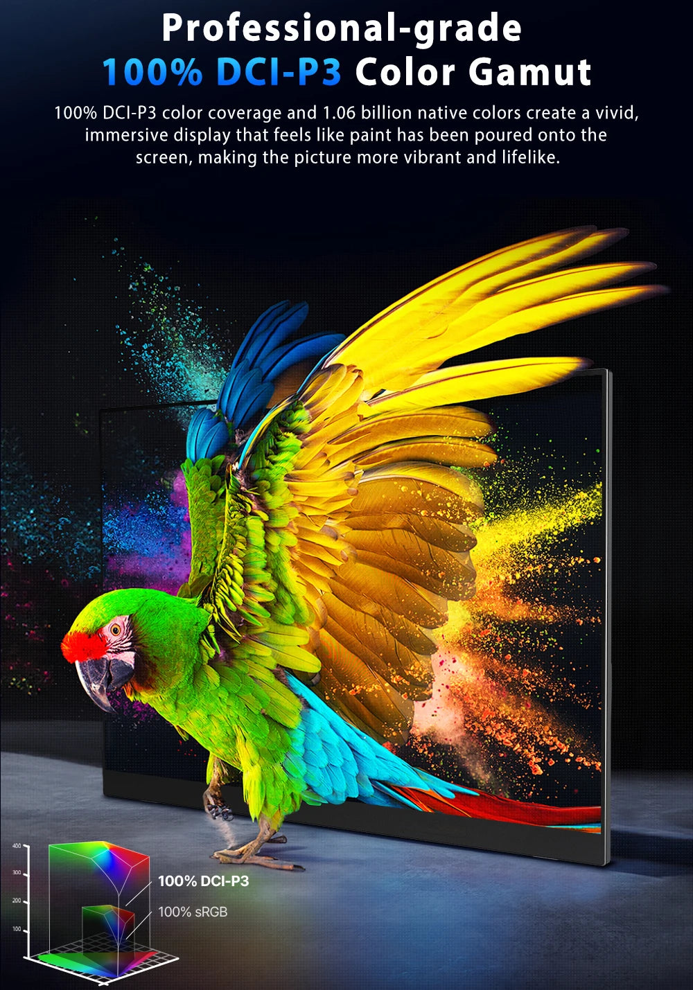 UPERFECT QLED Portable Monitor 16'' 2.5K 2560×1600 16:10 400Nits 100% DCI-P3 HDMI USB-C Travel Gaming Display For Laptop MacBook