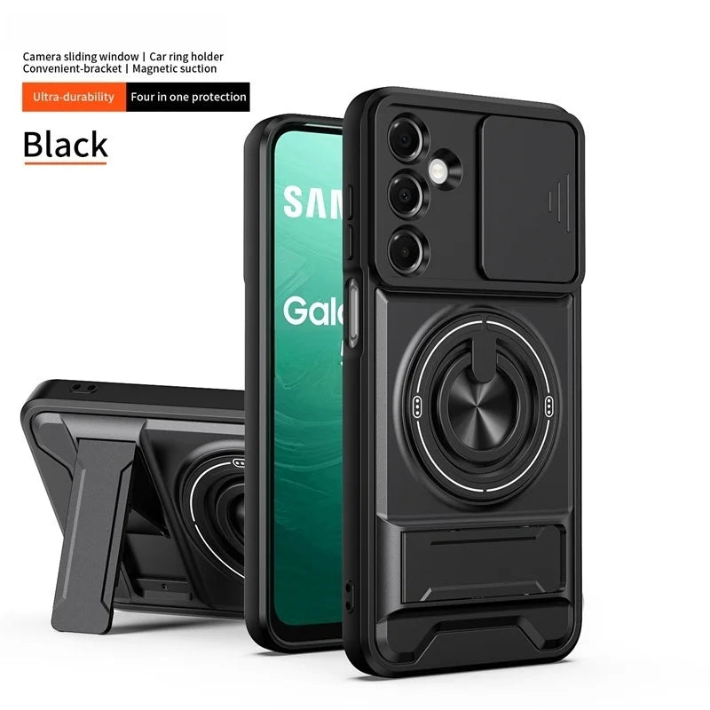Case For Samsung Galaxy S26 S25 S24 S23 S22 Ultra PLus S26 Edge S25FE S24FE Armor Magnetic Stand Holder Ring Lens Protect Cover