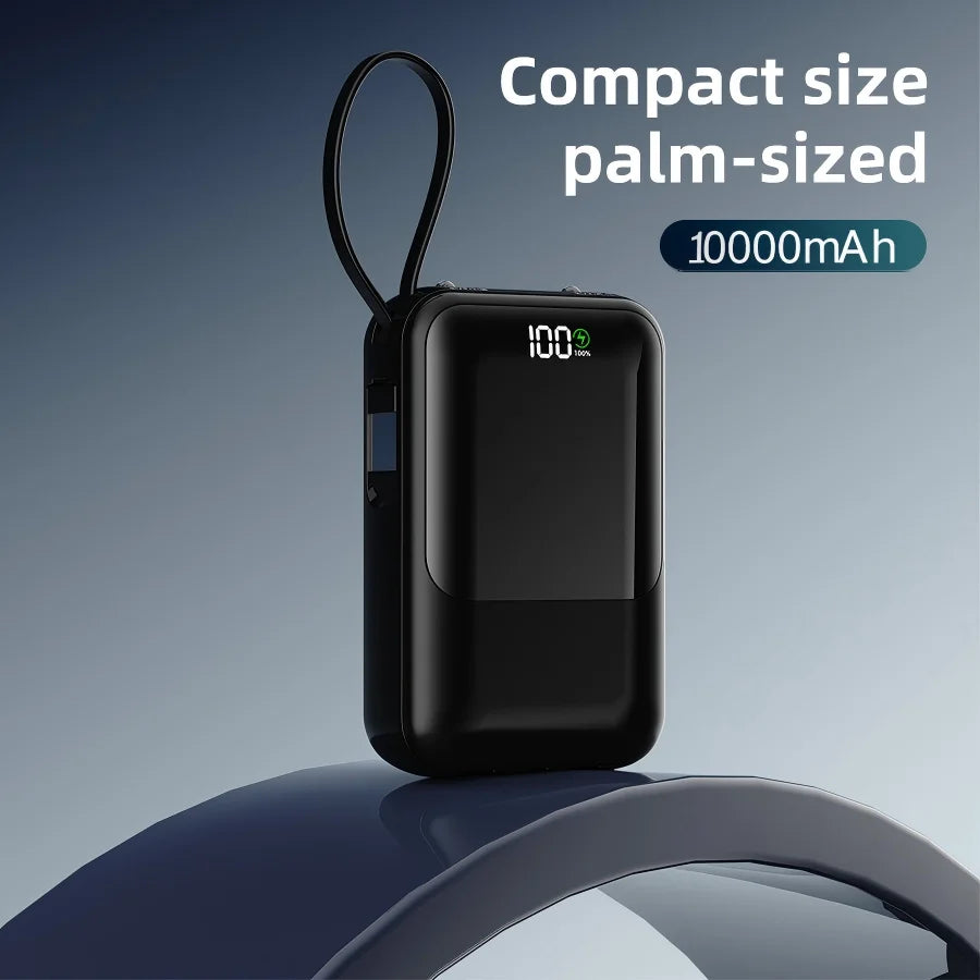 10000mAh Portable Power Bank for Universal Devices Super Fast Charging with Built-in Cable Large Capacity Power Bank for iPhone Samsung Huawei Xiaomi