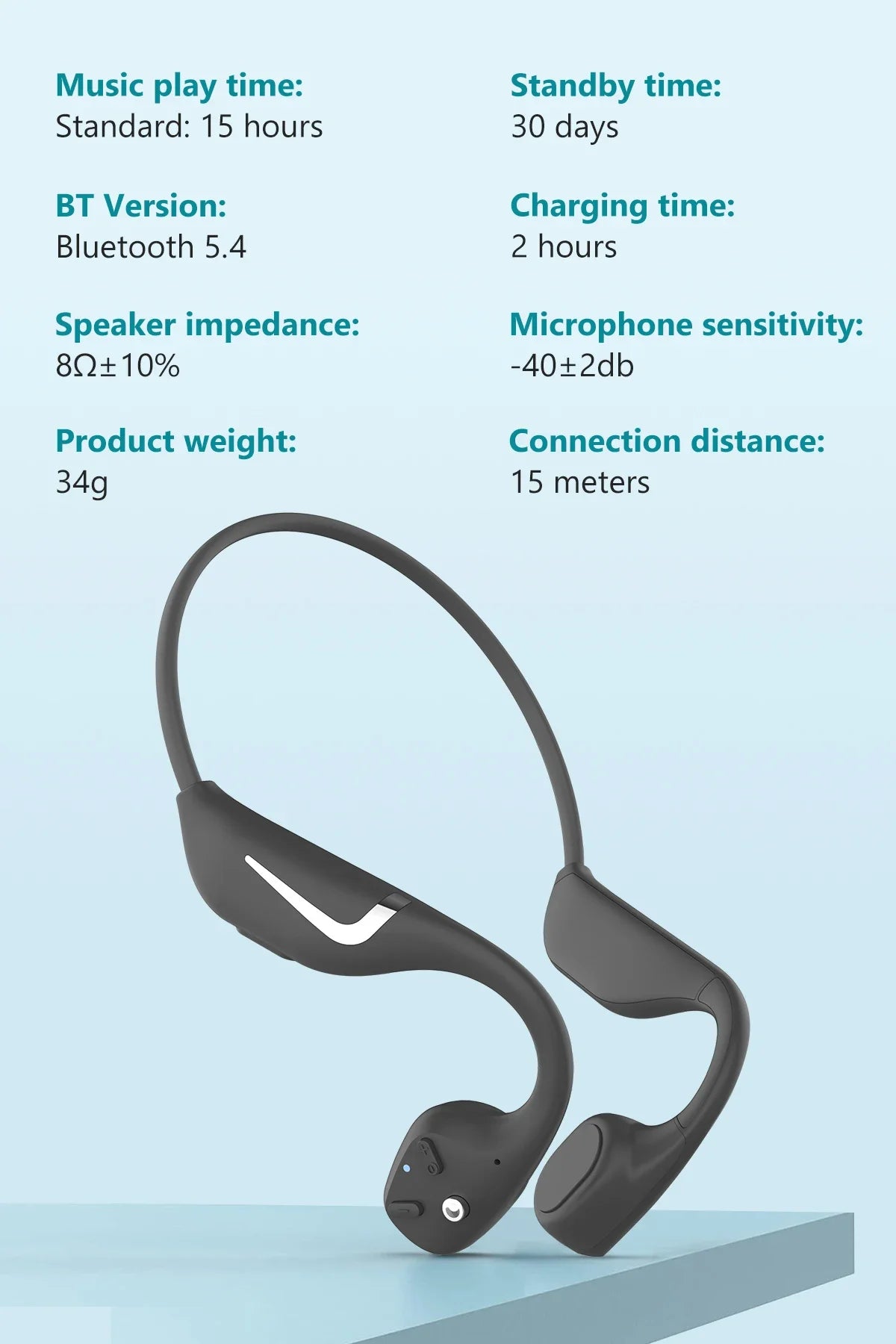 PARAMITA Bone Conduction Wireless Bluetooth Headset BT5.4 Dual Battery Super Long Battery Life Waterproof Sports Running Cycling