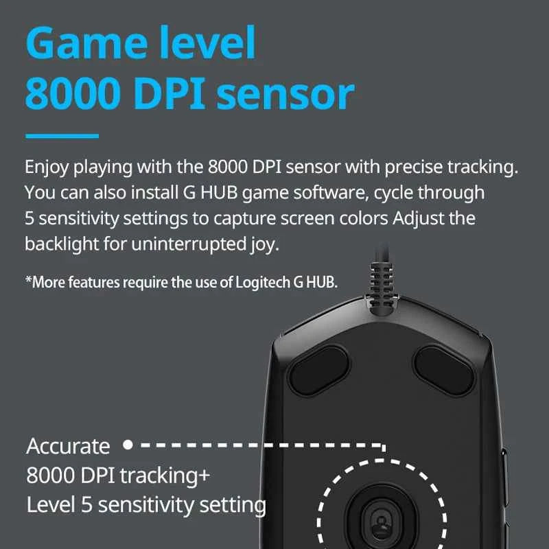 Logitech G102 Mouse Original Ergonomic Mouse Optical 8000DPI 16.8M Color LED Customizing 6 Buttons Wired Pc Gaming Accessories