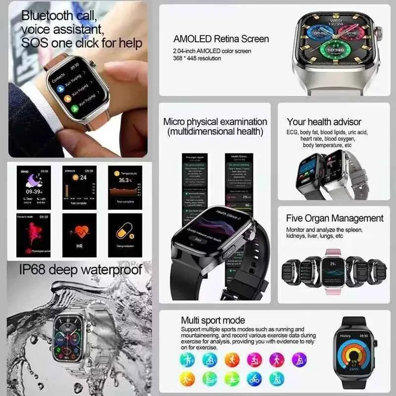 New Nursing Level Blood Pressure Laser Therapy Diagnosis Smart Watch Men Women Clock ECG+PPG Uric Acid Lipid Heart Rate Watches