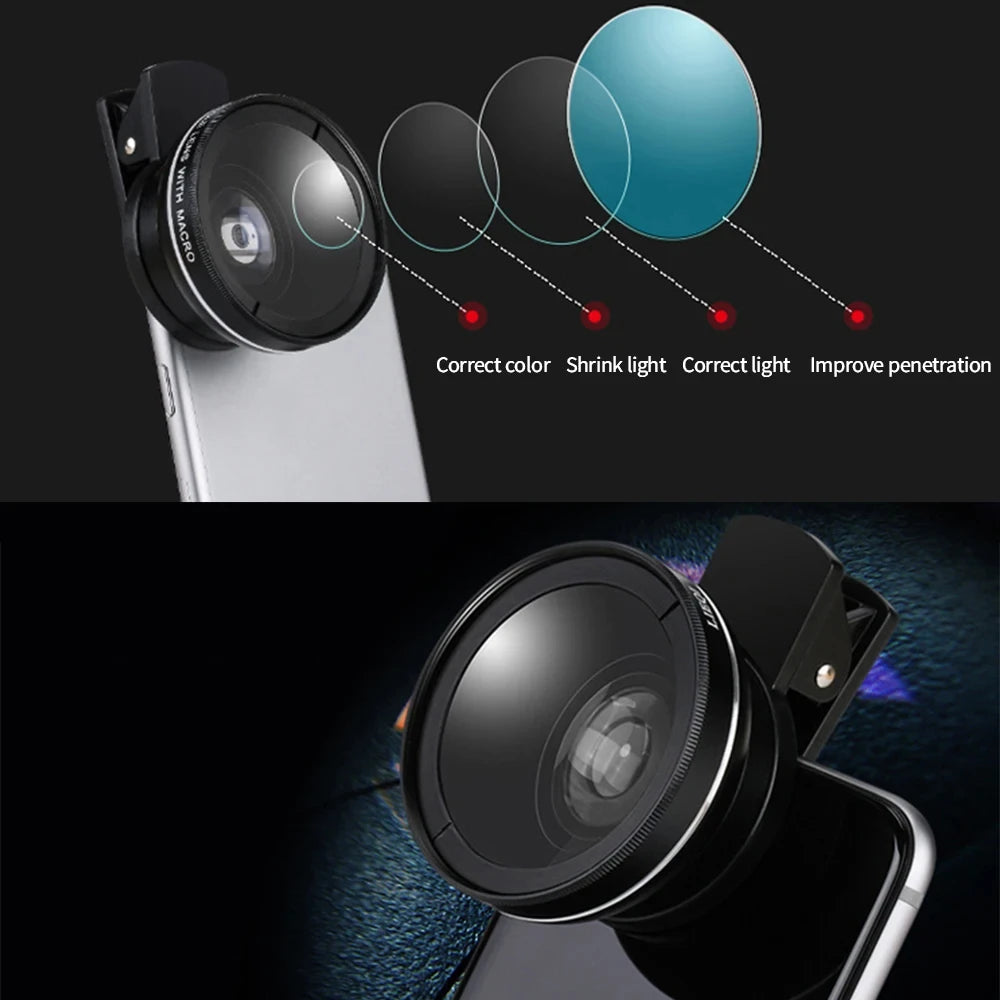 2 Functions Mobile Phone Lens 0.45X Wide Angle Len & 12.5X Macro HD Camera Lens Universal For iPhone Android Phone Smartphone