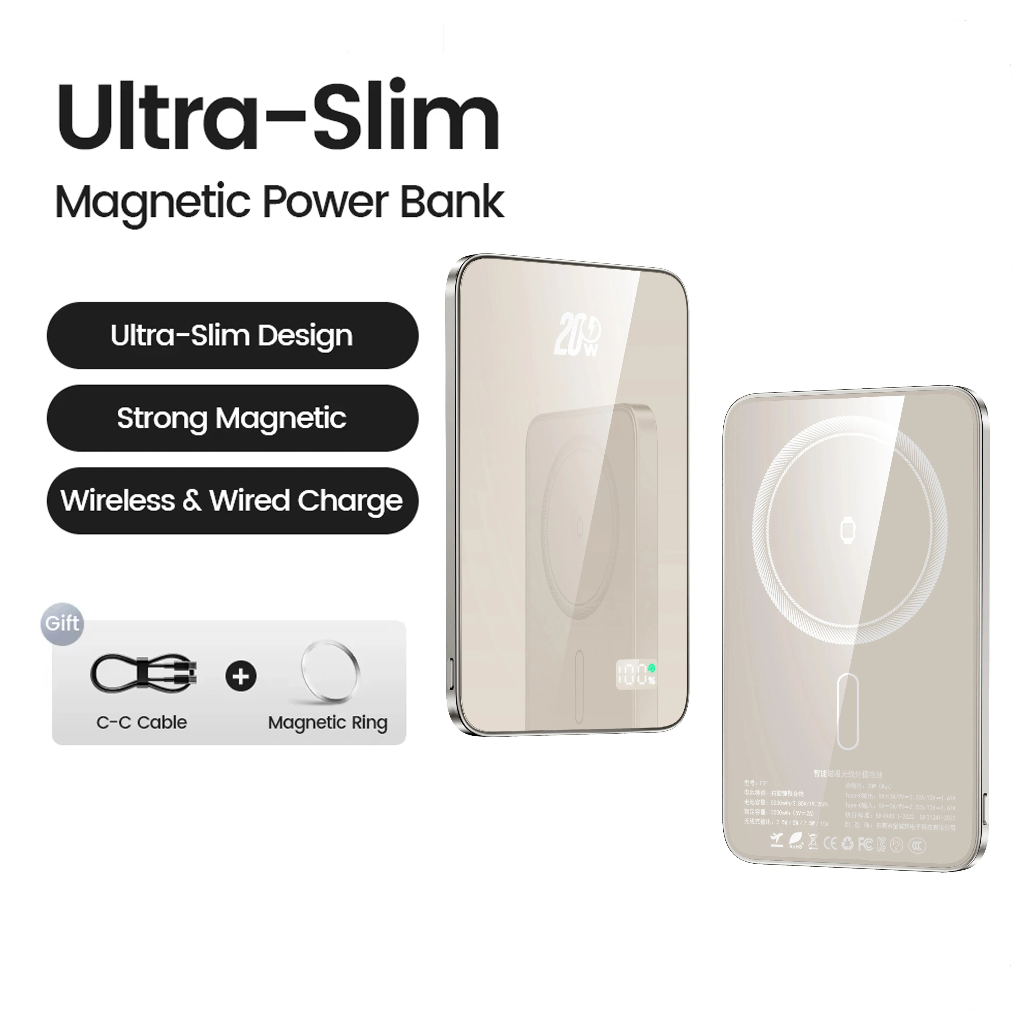10000mAh Magnetic Power Bank 20W Wireless Powerbank Slim Portable Battery Charger for MagSafe iPhone 16 15 14 13 iWatch Samsung