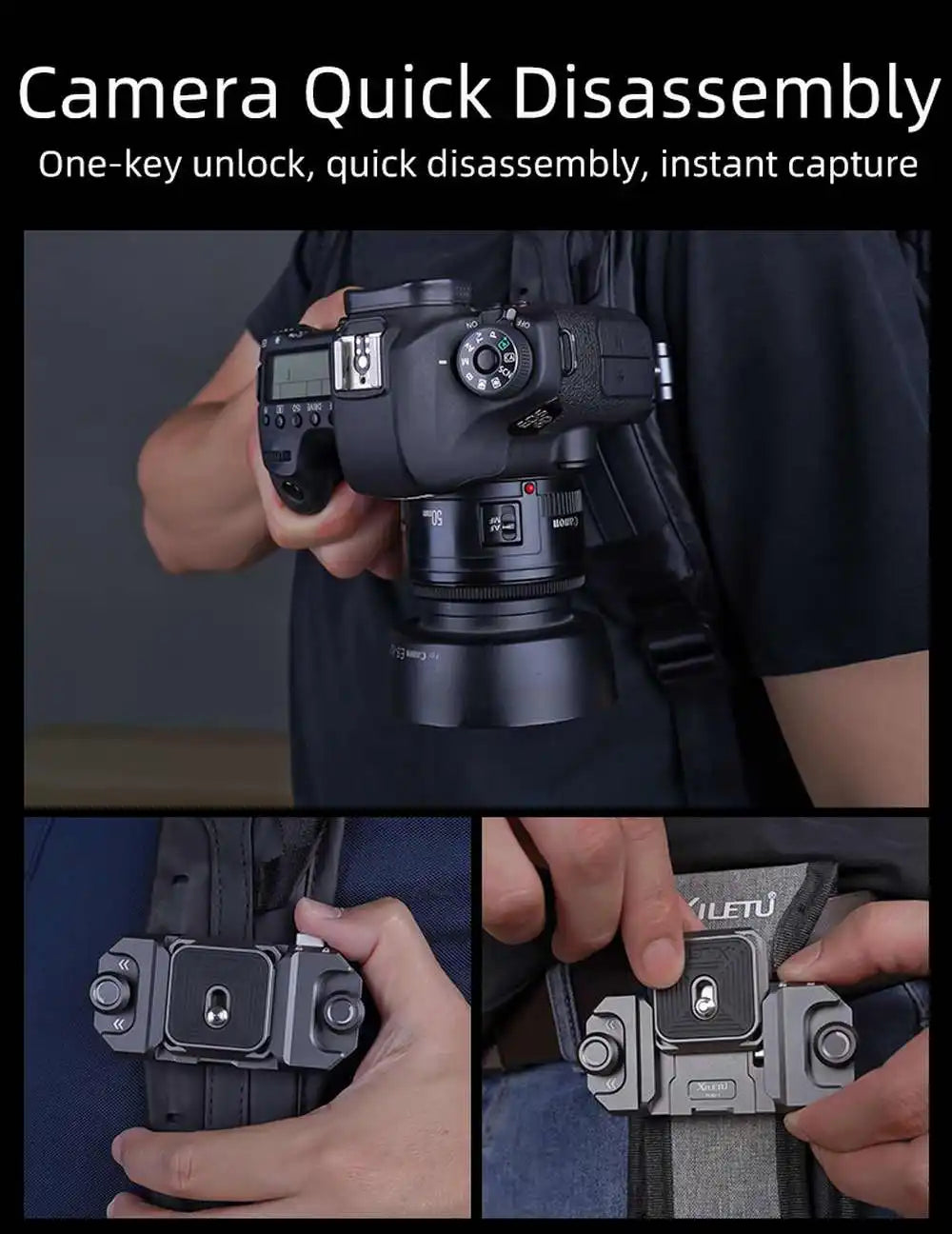 Backpack Quick Release Plate Clip Camera Quick Switch Tripod Slider Installation Adapter Camera Clip w/ Arca Swiss for Backpack