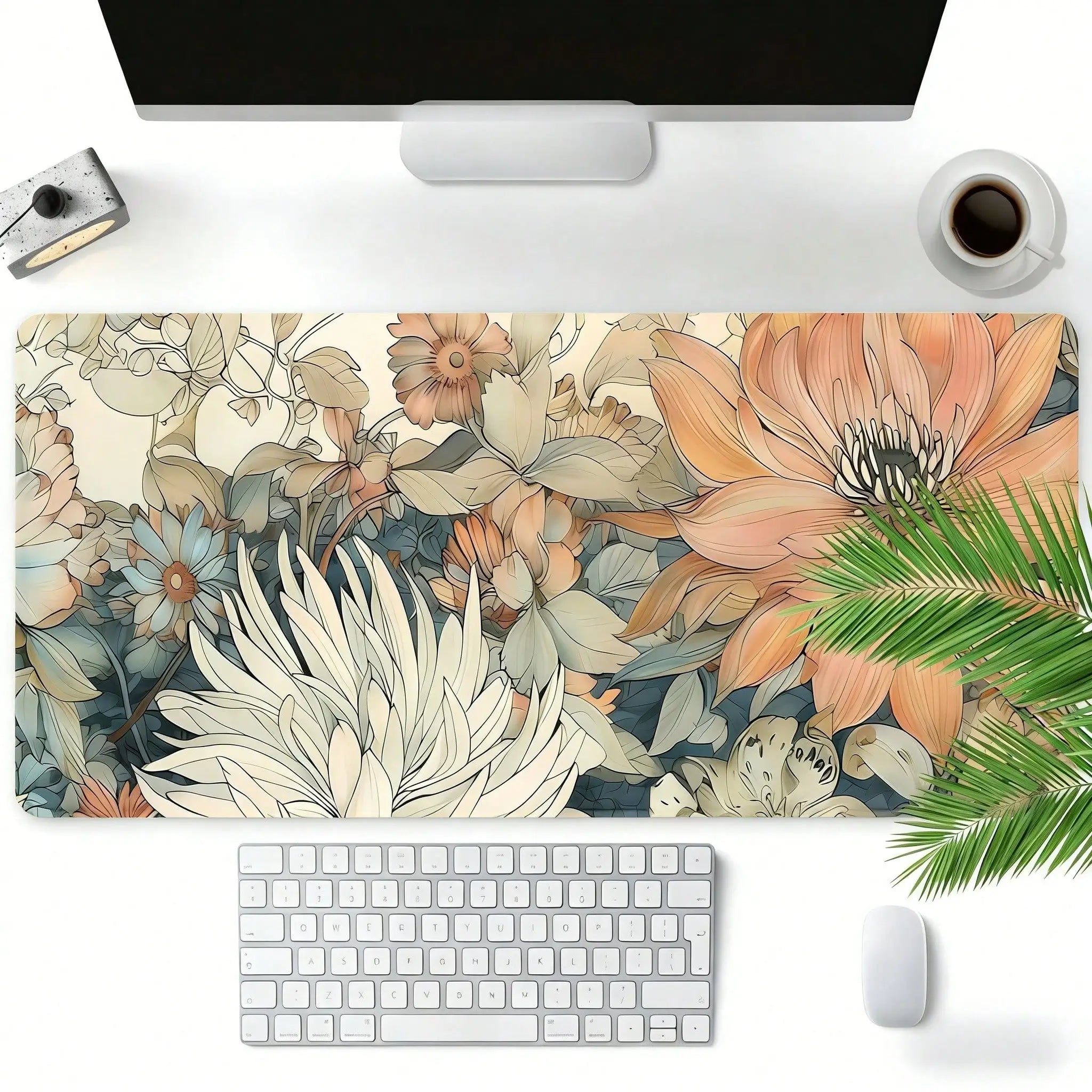 1pc Vintage Flowers Mouse Pad Boho Design Aesthetic Desk Pad Large Desk Accessories Rubber Base With Stitched Edge Non-Slip Keyboard Pad For Office Home