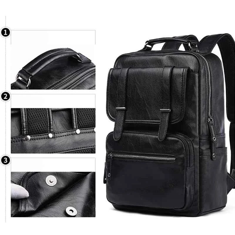 MOYYI Leather Laptop Backpack for Men Waterproof Travel Backpack Vintage Business Bag for Commuter Casual Leather Daypack