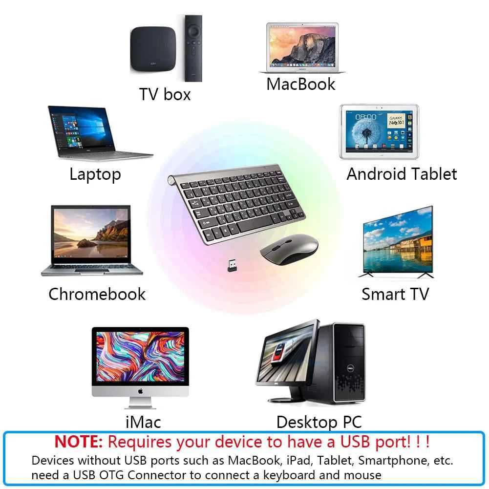 Mini Wireless Keyboard and Mouse 2.4G Protable Silent Mice Russian Korean Hebrew US Keyboard Kit for Laptop Mac PC TV Box