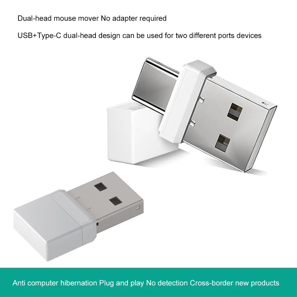 USB Type C 2 In 1 Mouse Mover Driver-Free Automatic Mouse Wiggler Prevent Laptop Entering Sleep Mini Mouse Shaker for Tablet PC