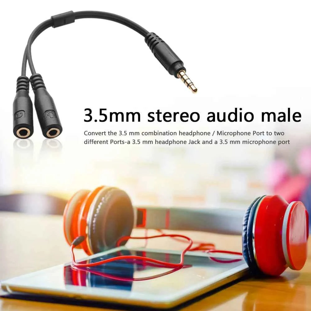 3.5mm Audio Studio Adapter Cable 1 TRRS to 2 TRS Mic Headset Y Splitter Cord for Outdoor Traveling Accessaries Supplies Parts