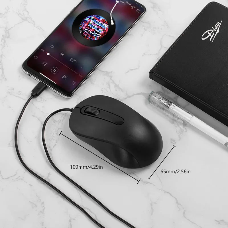 Lenovo Wired Mouse Type-C Plug Ergonomic Design Tablet Notebook Office Optical Silent Mouse For PC Android IOS