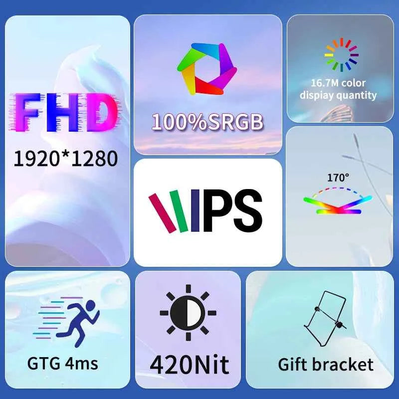 HGFRTEE 10.5 inch Portable Monitor 420Cd/m ² FHD 1280P 100% SRGB Laptop Second Screen For Mac Xbox PS4/5 Switch