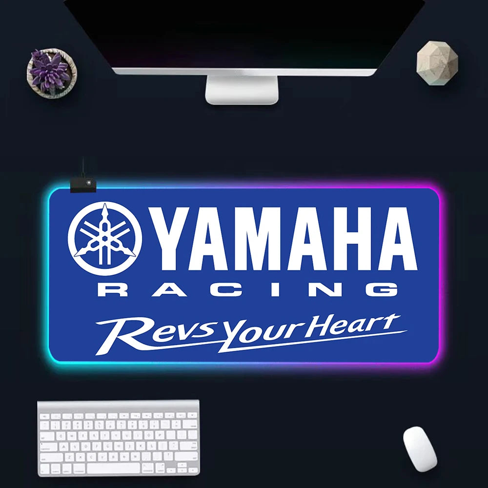 Hot motorcycle racing logo RGB Pc Gamer Keyboard Mouse Pad Mousepad LED Glowing Mouse Mats Rubber Gaming Computer Mausepad