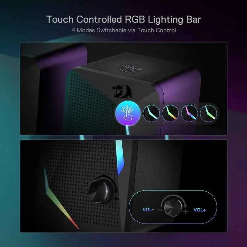 Redragon GS510 Waltz RGB Desktop Speakers, 2.0 Channel PC Computer Stereo Speaker with 4 Colorful LED Backlight Modes