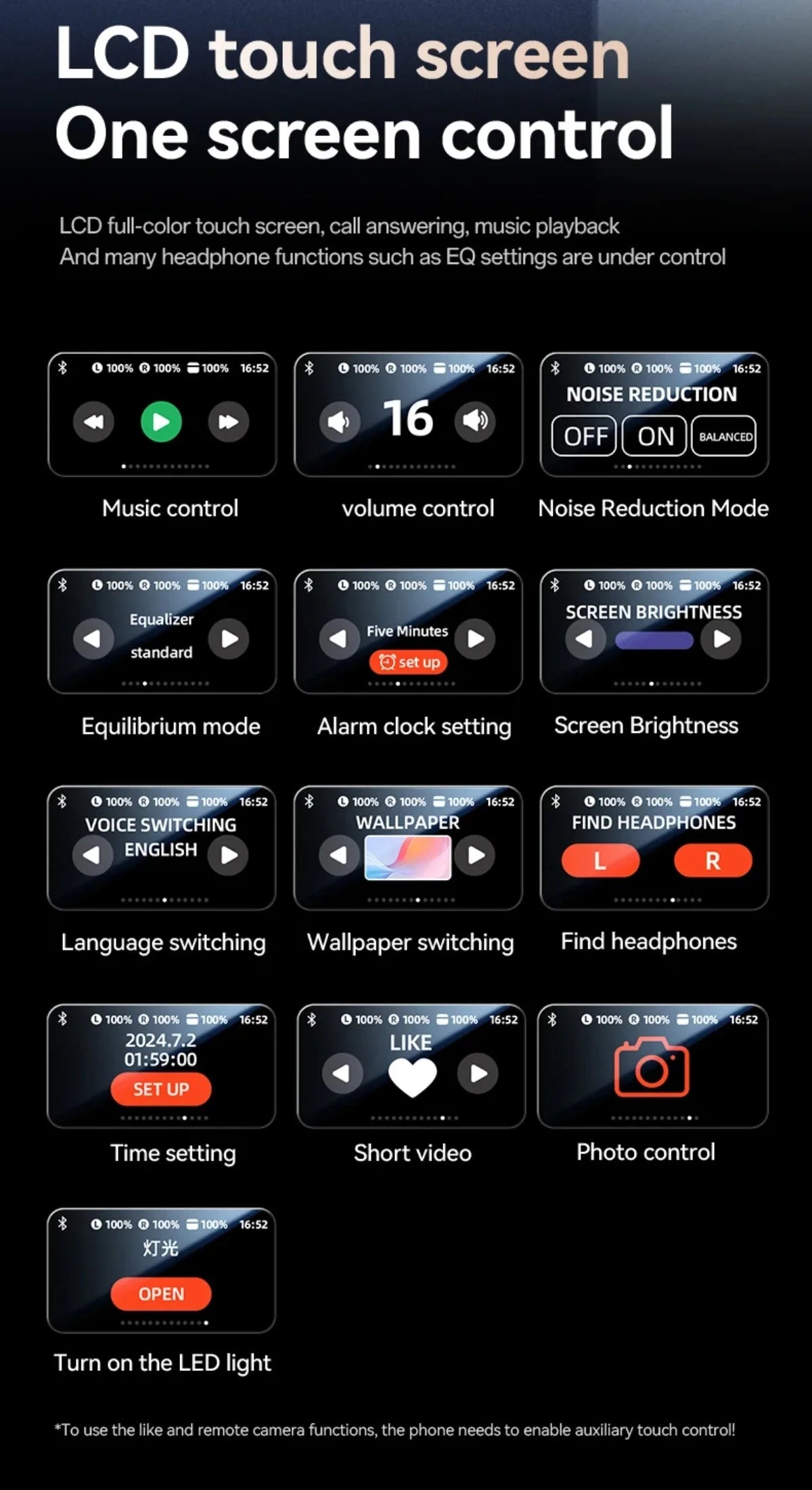 Wireless Ear Clip Earphones with Touch Screen 144 Languages AI Real Time Translation Headphones Smart Bluetooth 5.4 Earbuds