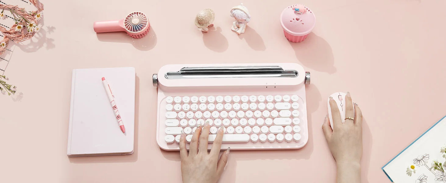 YUNZII ACTTO B305 Retro Typewriter Aesthetic Keyboard, 75% Compact Wireless Keyboard with Integrated Stand for Multi-Device