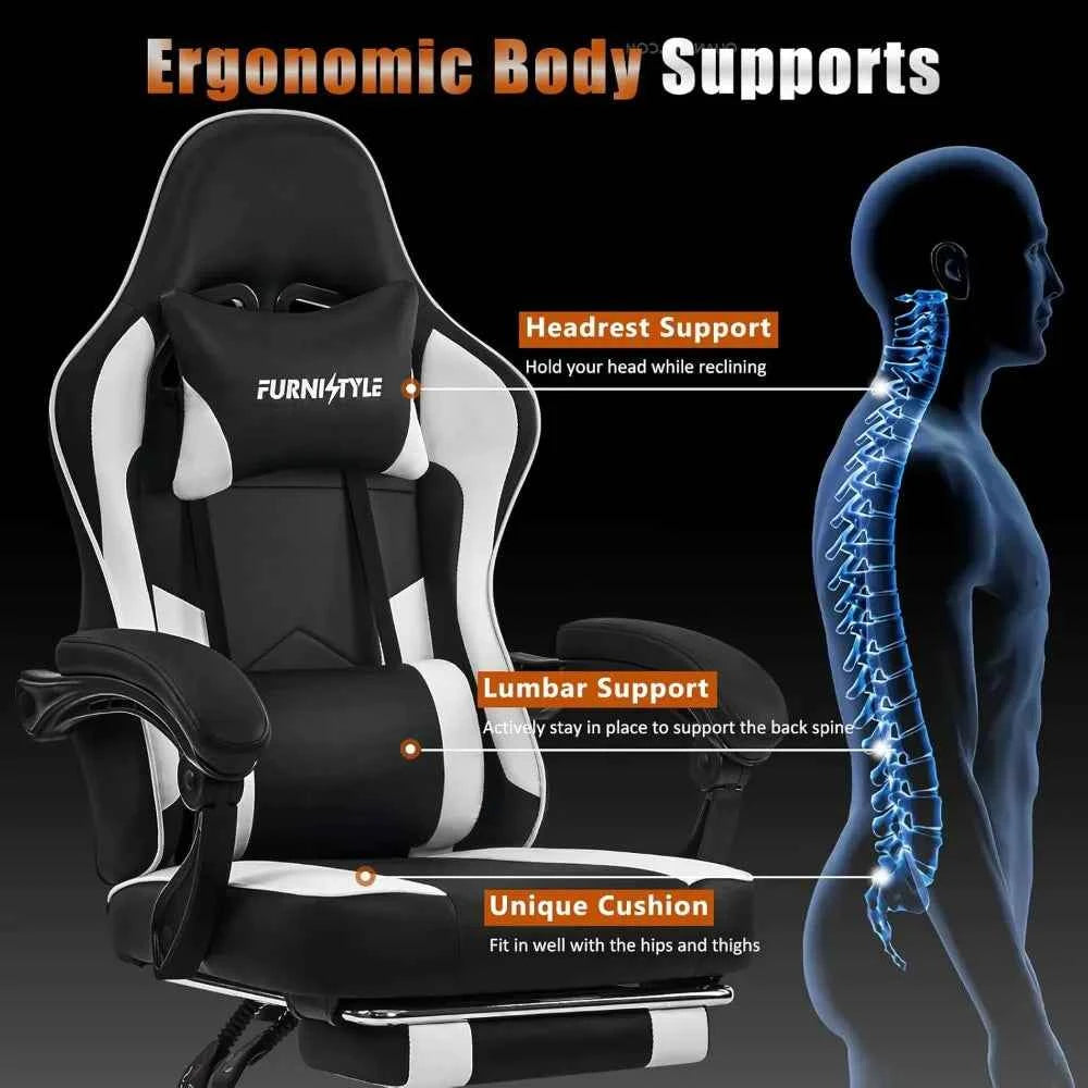Gaming Chair with Footrest, Reclining Video Game Chairs for Adults with Lumbar Support, Linkage Armrests, Ergonomic Computer