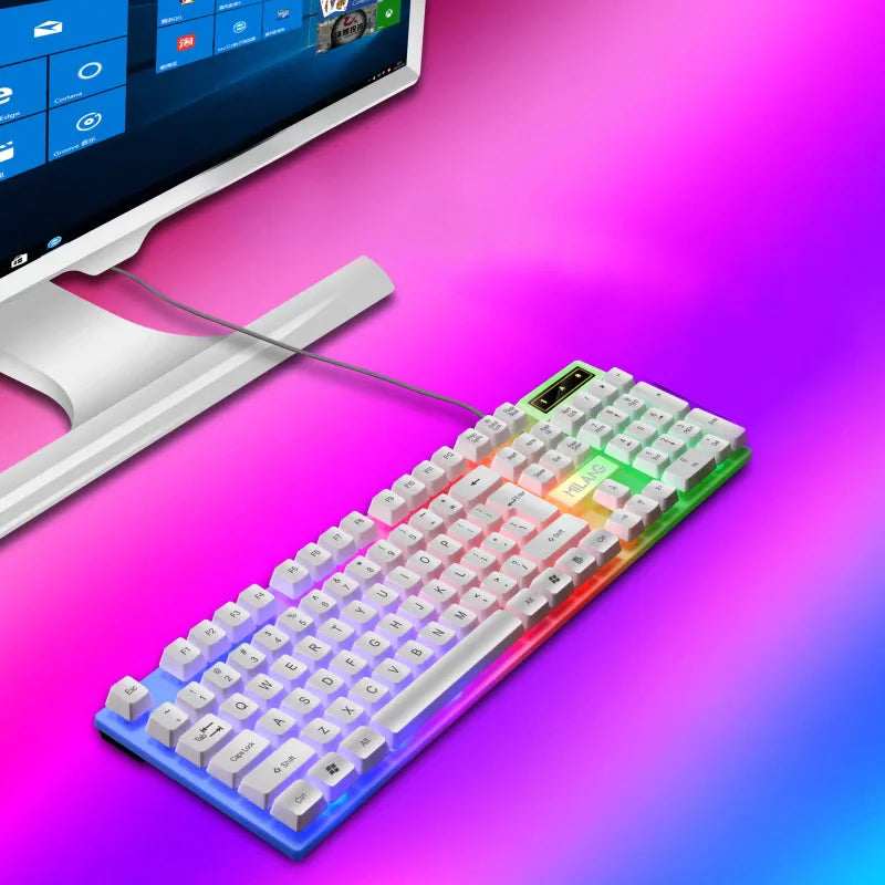 Full Sized Wired Gaming Keyboard and Wired Mouse Combination, with Rainbow LED, Wired USB Connection, Silent Keyboard, Ergonomic Wrist Support, Highly Sensitive Mouse, Suitable for Gamers, Students, and Office Professionals,