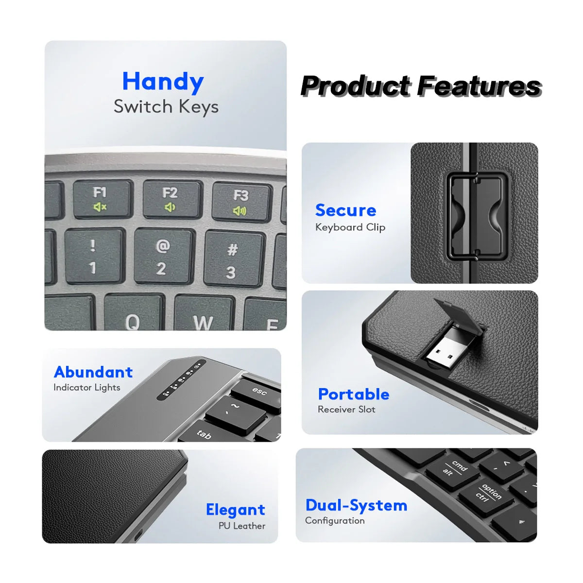 Jomaa Foldable Bluetooth Keyboard Ultra-Thin Folding Rechargeable Keyboard Portable Wireless Keyboard for Laptop iPhone iPad