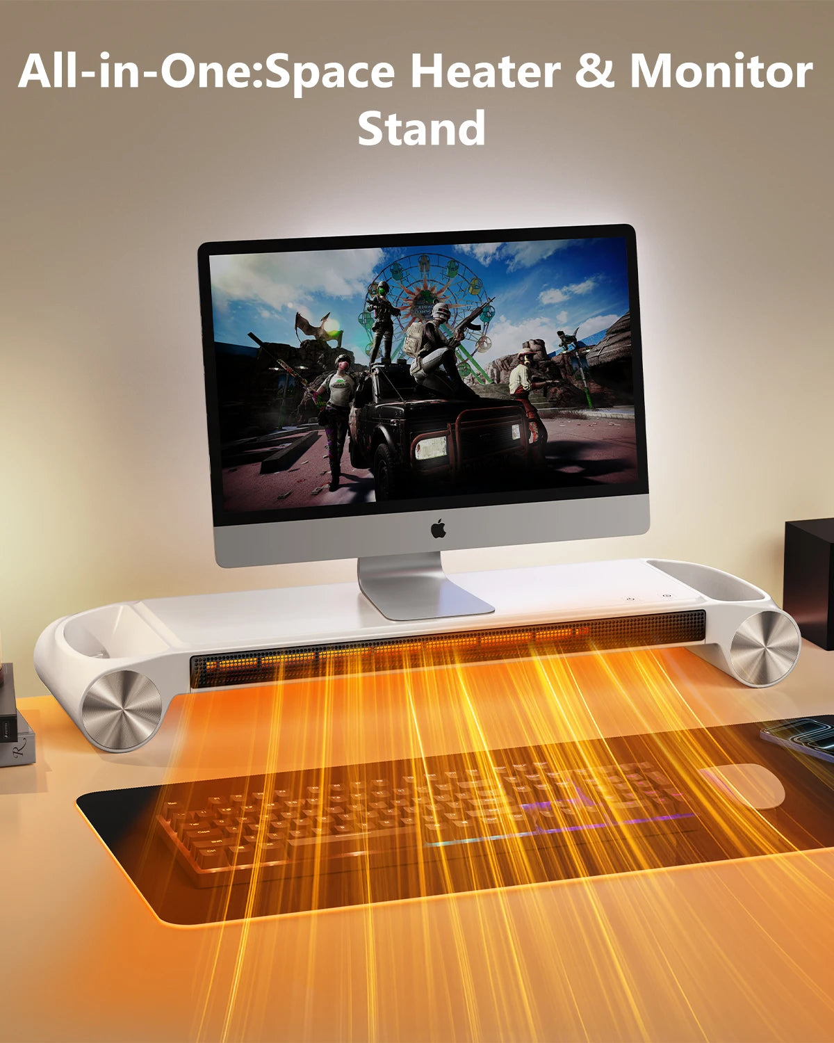 Eary 330W Desktop Space Heater & Monitor Stand for Home Office 2 Heating Setting Electric Heaters with USB Port US Standard Plug