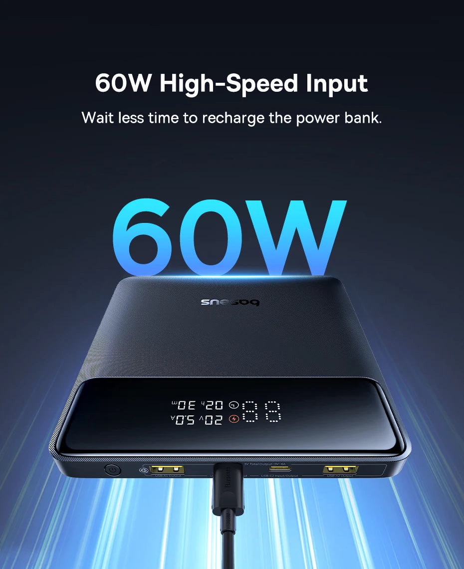 Baseus 100W Power Bank 20000mAh Capacity PD Fast Charging Battery Charger Powerbank For Laptops MacBook iPhone Samsung Xiaomi