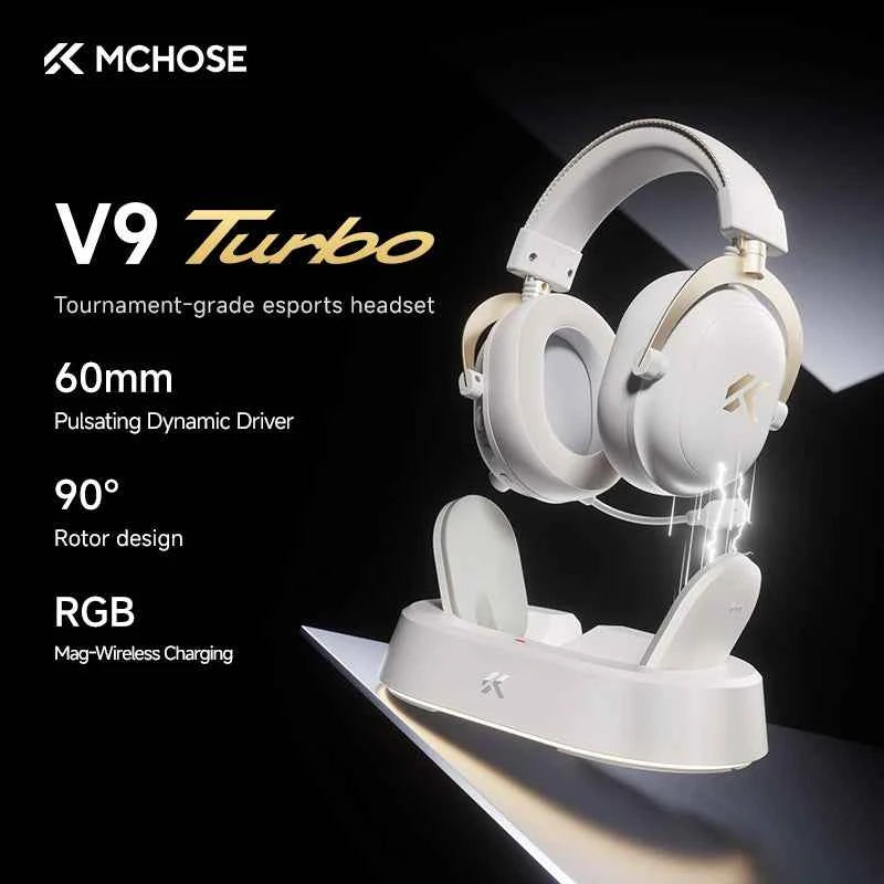 MCHOSE V9 Turbo + Wireless Gaming Headset 60mm 7.1 Surround Sound Professional Esports Headphones With RGB Charging Base