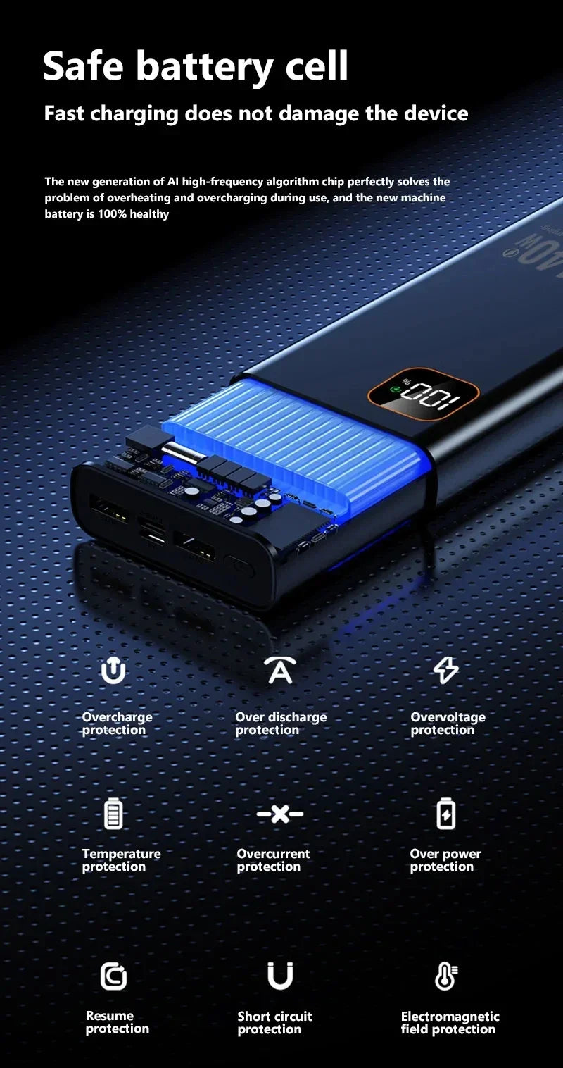 Lenovo 140W 500000mAh Ultra Capacity Junp Starter Super Fast Charging CCC Portable Battery Charger For IPhone Samsung 2026 New