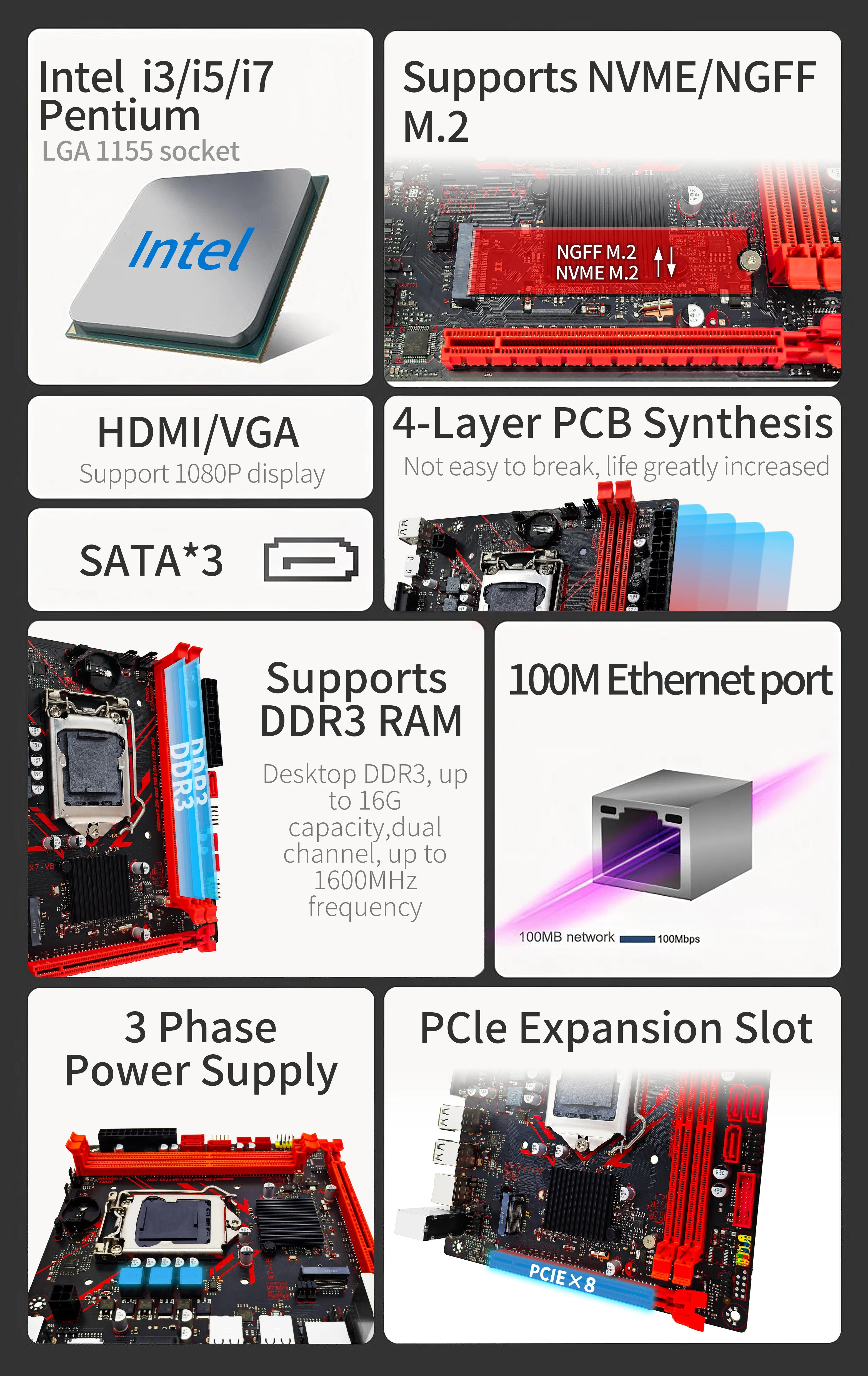 ZSUS H61 Motherboard LGA 1155 Desktop Motherboards Support DDR3 RAM With NVME M.2 Interface USB2.0 SATA2.0
