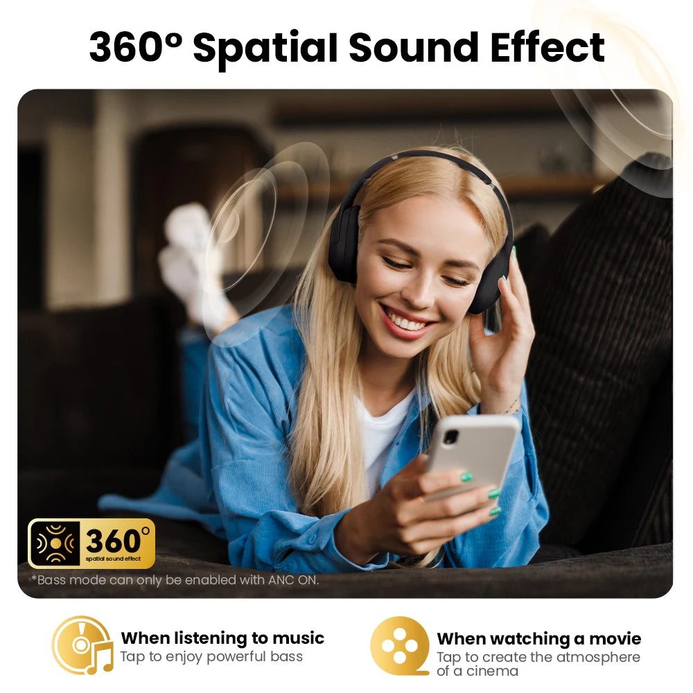 HAYLOU S30 Wireless Bluetooth 5.4 Headphones 43dB Adaptive Noise Cancelling Headsets 40mm Driver 80H Playtime Earphones
