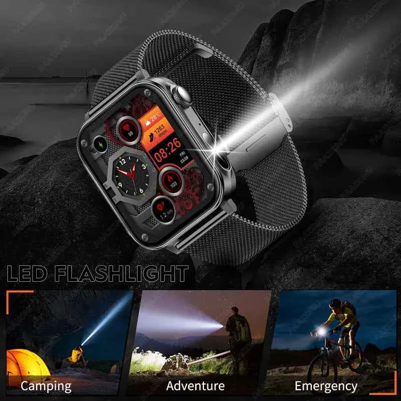 2025 New Smart Watch Men Women Type-C Charging Heart Rate LED Flashlight Bluetooth Call IP68 Waterproof SmartWatch for Android